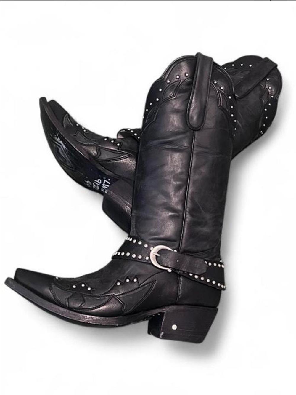 Justin Boots Black Studded Western Harness Heeled Cowboy Boots